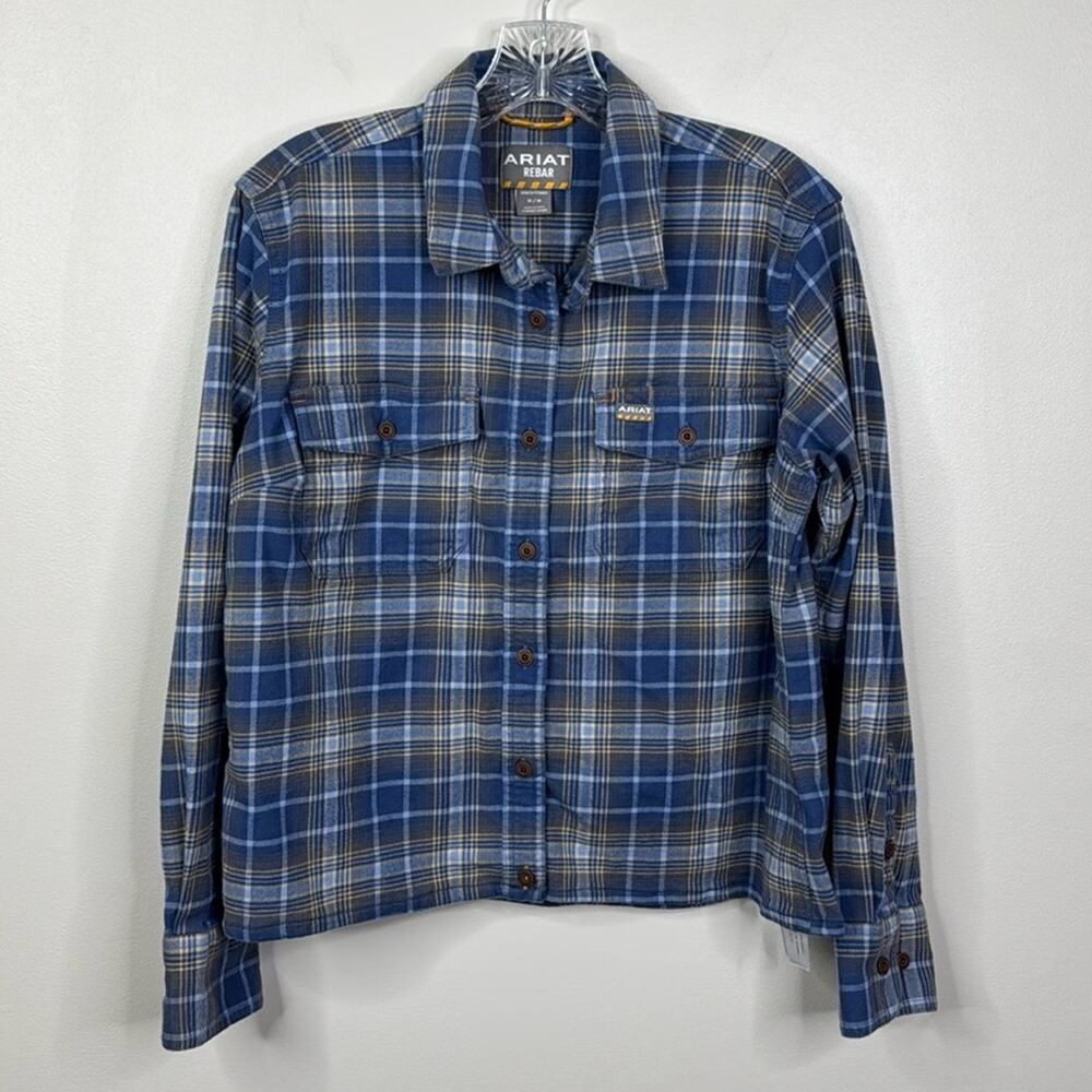 Ariat Rebar Women's Blue White Plaid Button Down Work Shirt Size Medium M